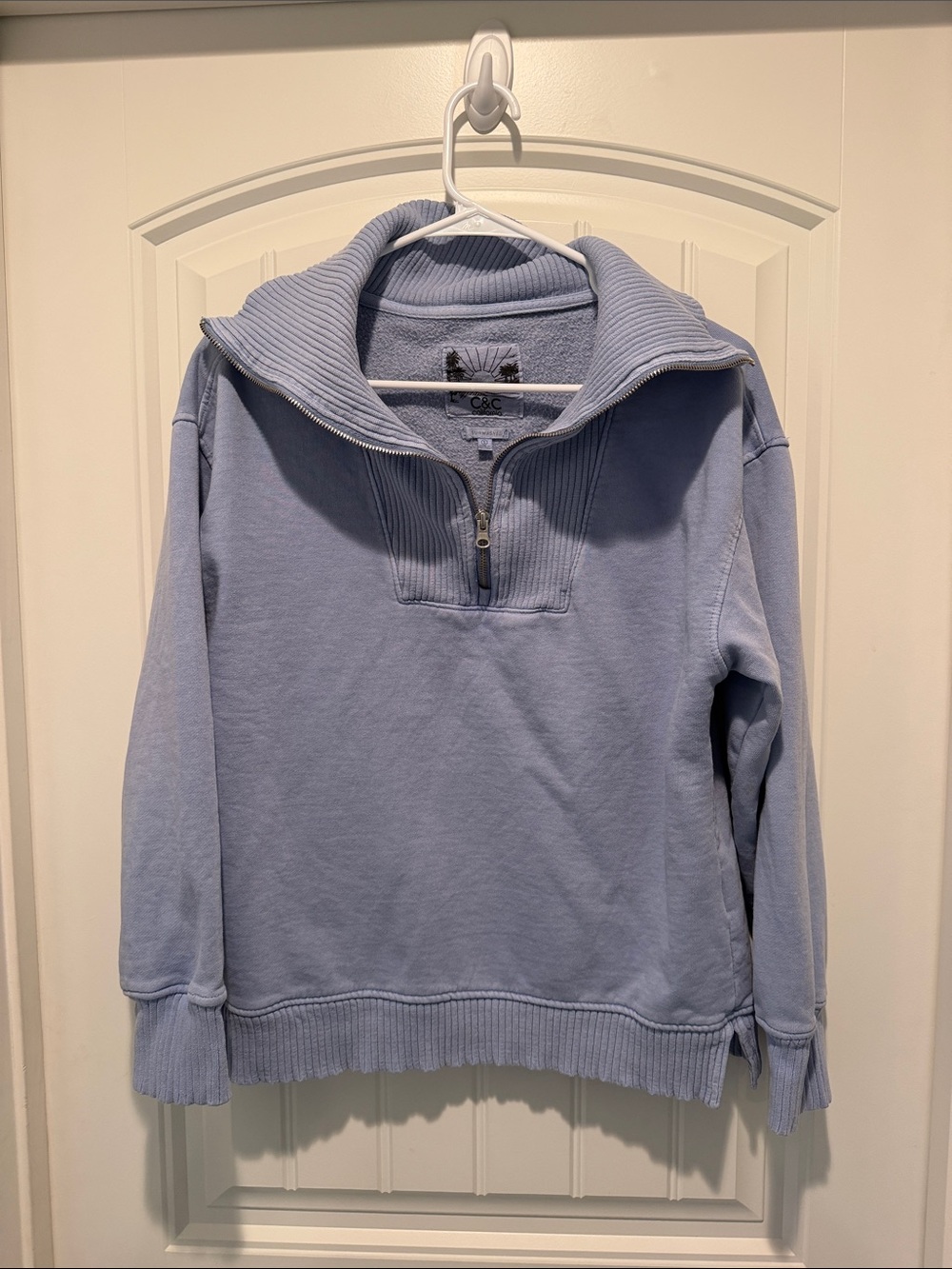 C&C California Light Blue Ribbed Quarter-Zip Pullover
